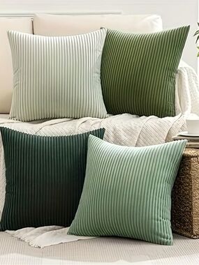 ARRIVING SOON! Fresh Greens ll - Set of 4 Ribbed Square Throw Pillows - |18 x 18